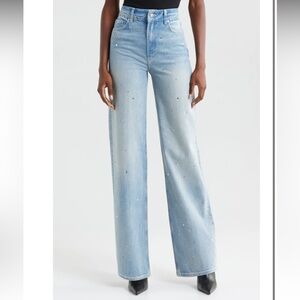 New PAIGE Sasha Embellished Wide-Leg Jeans